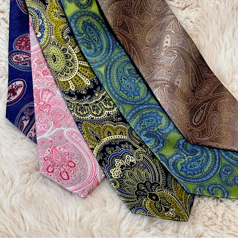 Paisley Neckties Lot of 5 Silk, Silk Blend and Polyester 60-62”